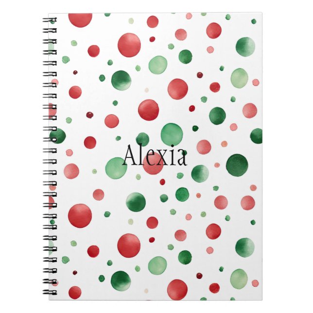 Red White Green Dots Christmas Anteckningsbok (Framsidan)