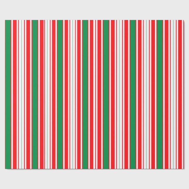 Red White & Green Striped Christmas Wrapping Paper Presentpapper (Seam)