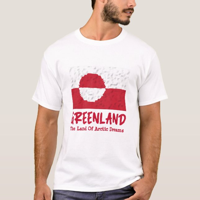 Red White Grönland-Flagga med Coola-etikett T Shirt (Framsida)