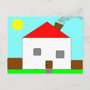 Red White Grönt Blue House Teckning, Art by Kids : Vykort