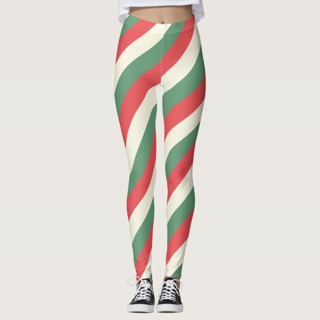 Red, White, & Grönt Classic Candy cane Rand Leggings (Framsida)