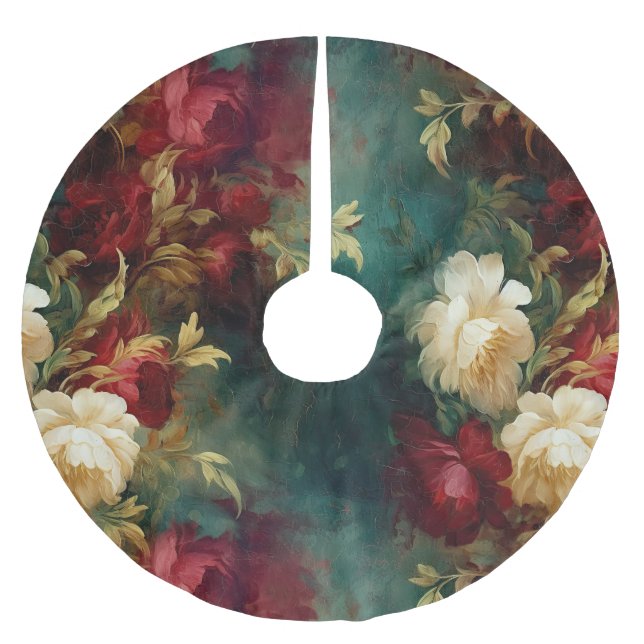 Red White Grönt Flowers Julgransmatta Borstad Polyester (Framsidan)