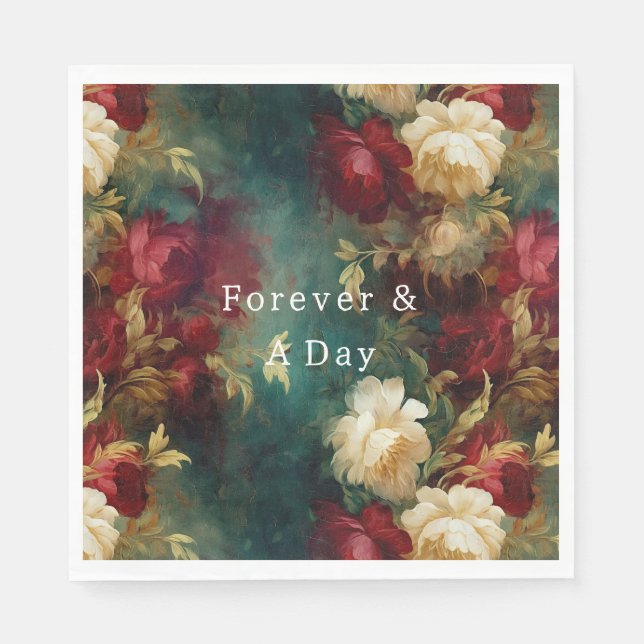 Red White Grönt Flowers Pappersservett (Framsidan)