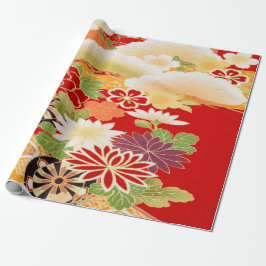 Red White Grönt Japansk Kimono Blommigt Decoupage Presentpapper
