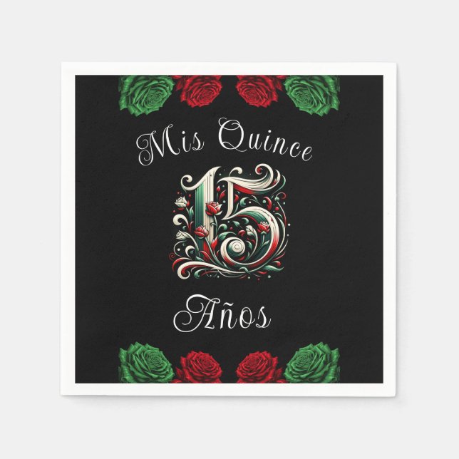 Red White Grönt Mis Quince Anos 15 Quinceañera Pappersservett (Framsidan)