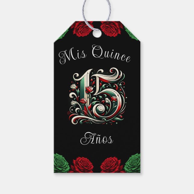 Red White Grönt Mis Quince Anos 15 Quinceañera Presentetikett (Framsidan)