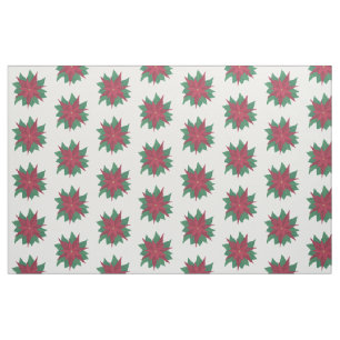 Red White Grönt Poinsettias jul Fabric Tyg