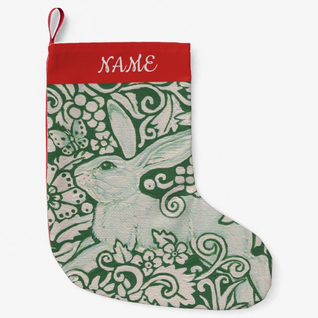 Red White Grönt Rabbit Stocking Personalize Folk Liten Julstrumpa (Framsidan)