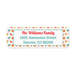 Red White Grönt Text Holly Bell Stocking Mönster Returadress Etikett