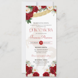 Red White Guld Blooms Papel Picado Charro Quince I Inbjudningar