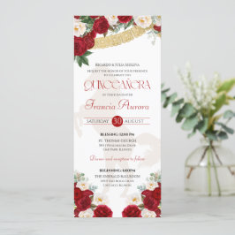 Red White Guld Blooms Papel Picado Charro Quince I Inbjudningar