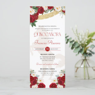 Red White Guld Blooms Papel Picado Charro Quince I Inbjudningar