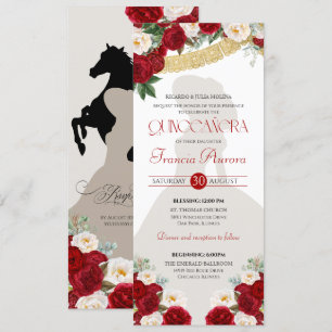 Red White Guld Blooms Papel Picado Charro Quince Inbjudningar