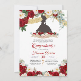 Red White Guld Elegant Blommigt Charro Quinceanera Inbjudningar