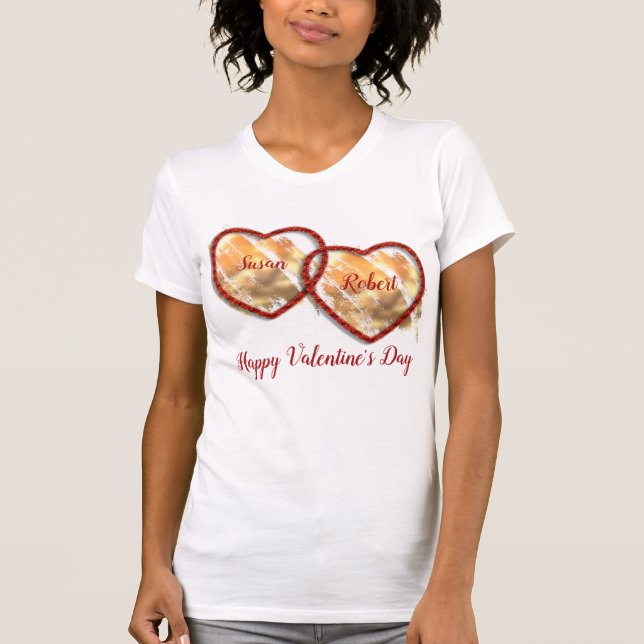 Red White Guld Heart Modern Alla hjärtans dag T Shirt (Framsida)