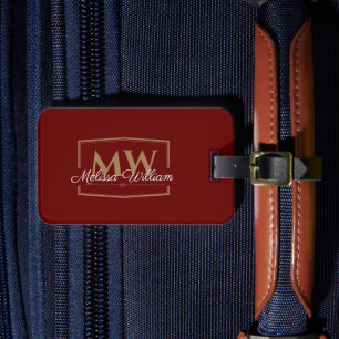Red White Guld Monogram Namn Bagagebricka