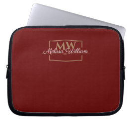 Red White Guld Monogram Namn Laptop Fodral