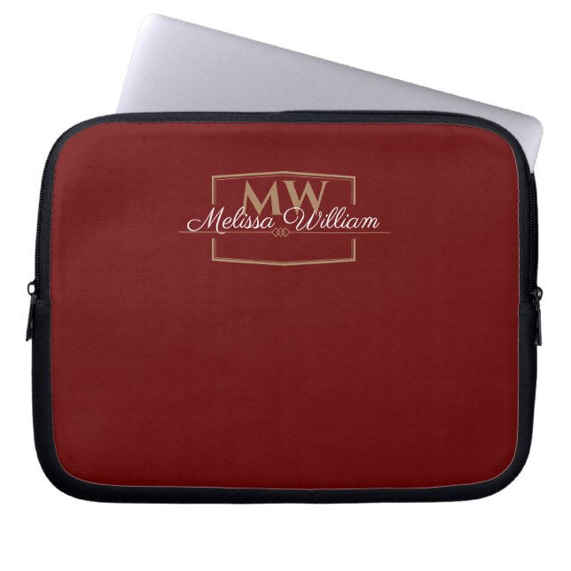 Red White Guld Monogram Namn Laptop Fodral (Framsidan)