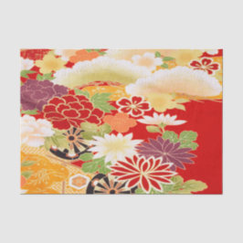 Red White Gult Japansk Kimono Blommigt Decoupage