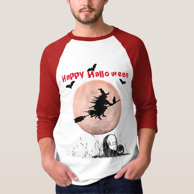 Red White Halloween Witch T Shirt (Framsida)
