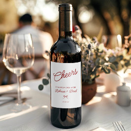 Red & White Hand plockade Bow Sketch Bröllop Vinflaska Etikett