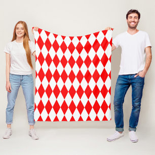 Red White Harlequin Diamonds Checkerss Design Fleecefilt
