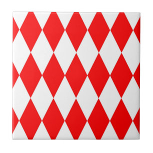 Red White Harlequin Diamonds Checkerss Design Kakelplatta