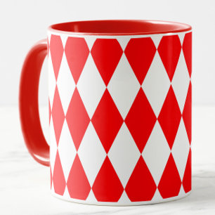 Red White Harlequin Diamonds Checkerss Design Mugg