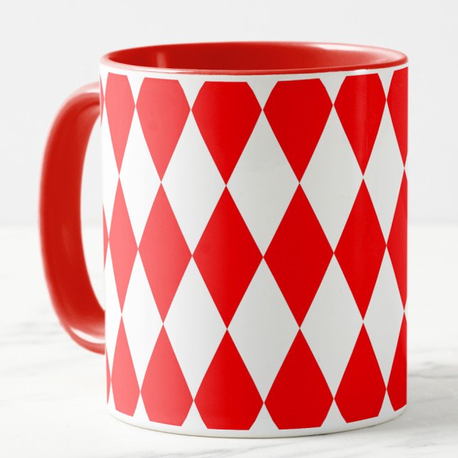 Red White Harlequin Diamonds Checkerss Design Mugg (Skapare uppladdad)