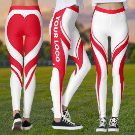 Red White Heart Butt Team Uniform Logotyp CheerLed Leggings