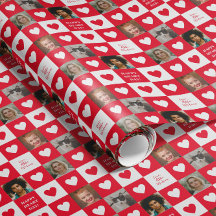 Red White Heart Checkerboard med Photos Valentine