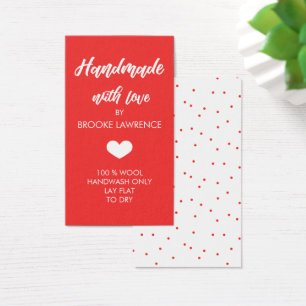 Red & White Heart Handgjord med Kärlek Visitkort