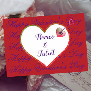 Red White Heart Kärlek Elegant Modern Valentines d Helg Vykort