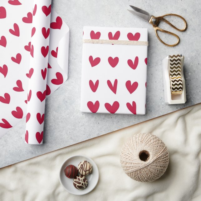 Red White Heart Mönster Wrapping Papper Presentpapper (Hantverk)