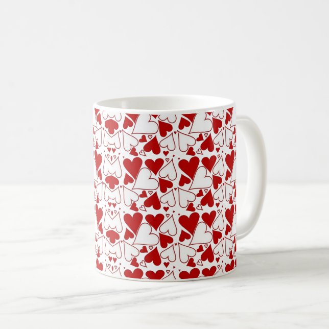 Red & White Heart Pattern Love-Themed Kaffemugg (Framsida höger)