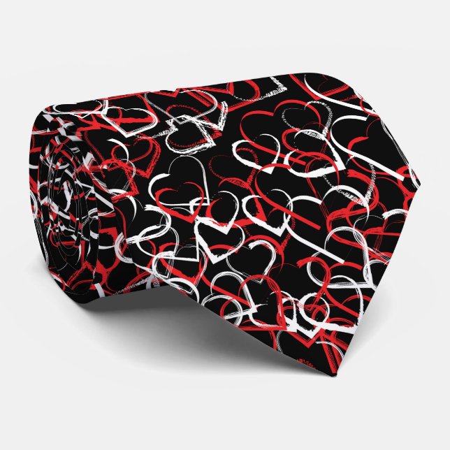 Red white heart pattern on black background slips (Rullad)