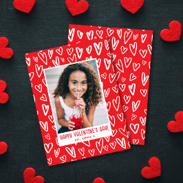 Red + White Heart Valentine's Classroom Photo Card Anteckningskort