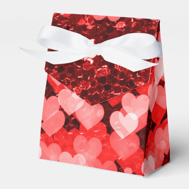Red & White Hearts Faux Glitter Presentaskar (Framsidan Sidan)