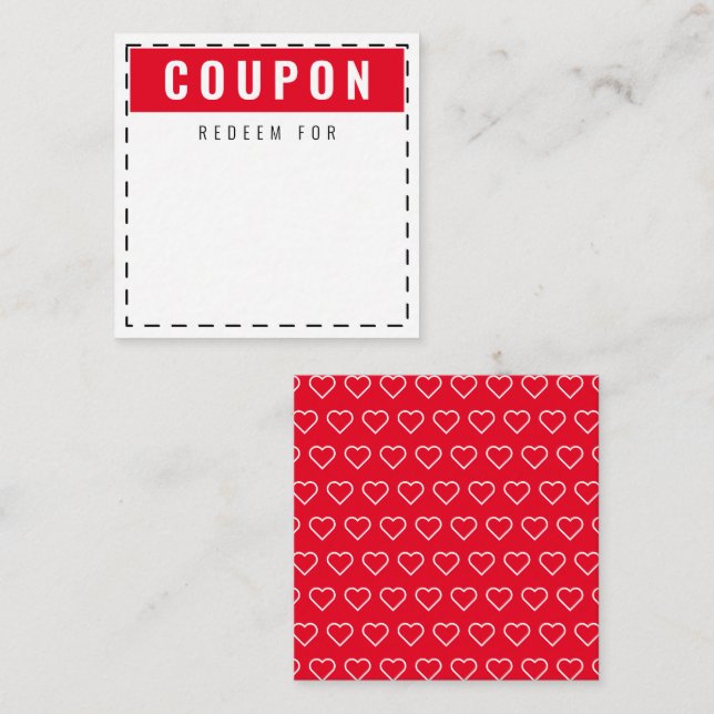 Red & White Hearts Mönster Modern Blank Coupons Anteckningskort (Fram/baksida)