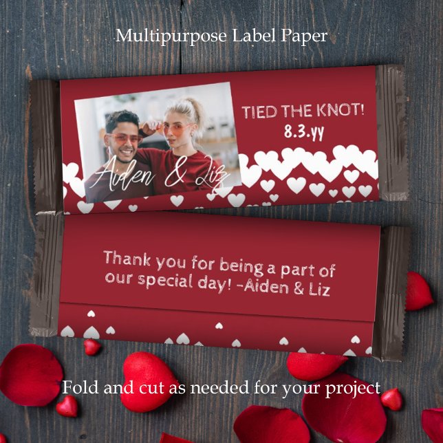 Red White Hearts Personligt bröllp Candy Pub Wrapp (red white hearts valentines wedding theme chocolate candy bar wrapper label paper party favor)