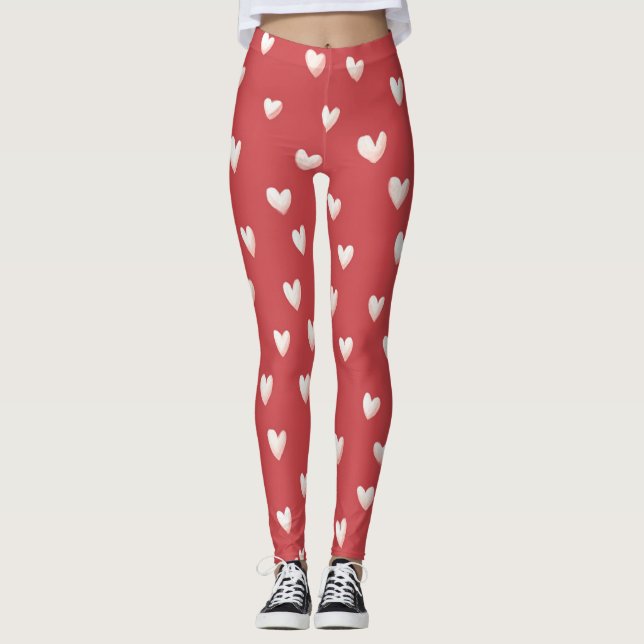 Red White Hearts Valentine's Day Leggings (Framsida)