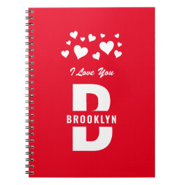 Red White Hipster Monogram Grattis Alla hjärtans d Anteckningsbok