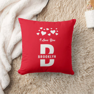 Red White Hipster Monogram Grattis Alla hjärtans d Kudde