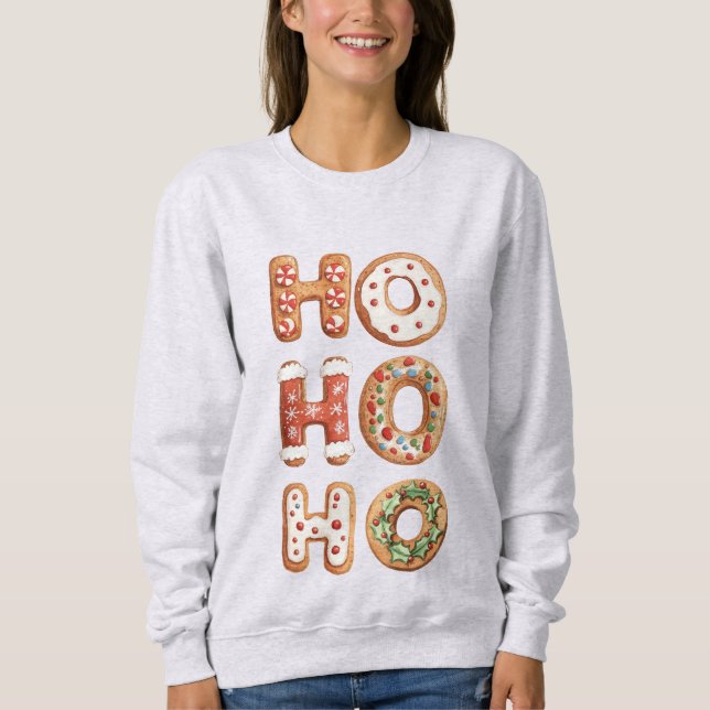 Red White Ho Ho Ho Gingeregentligen Cookie-jul T Shirt (Framsida)