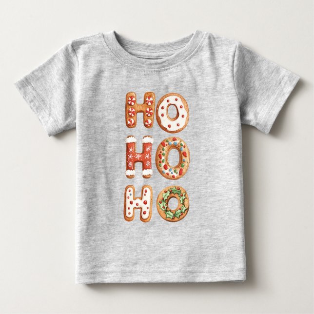 Red White Ho Ho Ho Gingeregentligen Cookie-jul T Shirt (Framsida)