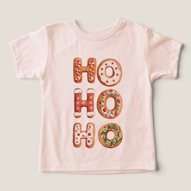 Red White Ho Ho Ho Gingeregentligen Cookie-jul T Shirt (Design Framsida)