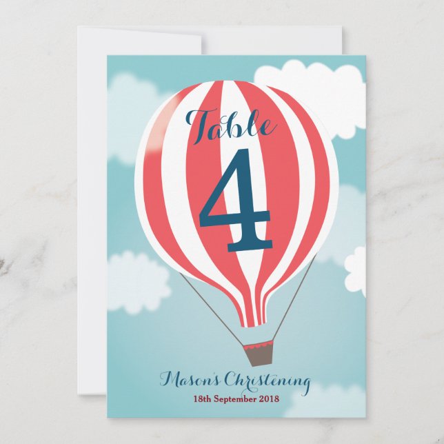 Red White Hot Air Balloon Table Number Card Inbjudningar (Framsida)