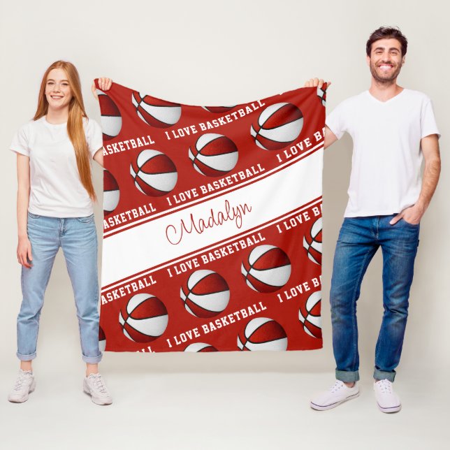 Red white I kärlek basketbollsflickor sportdekaler Fleecefilt (På plats)