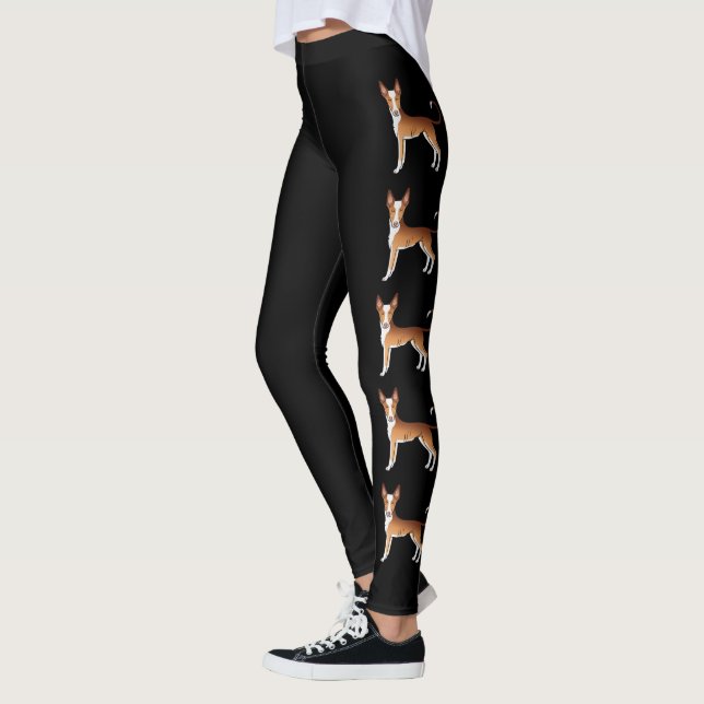 Red & White Ibizan Hound Smooth Jackar Tecknad hun Leggings (Vänster)