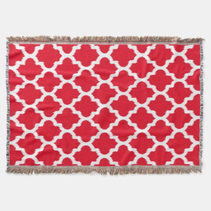Red & White Ikat Quatrefoil Mönster Filt